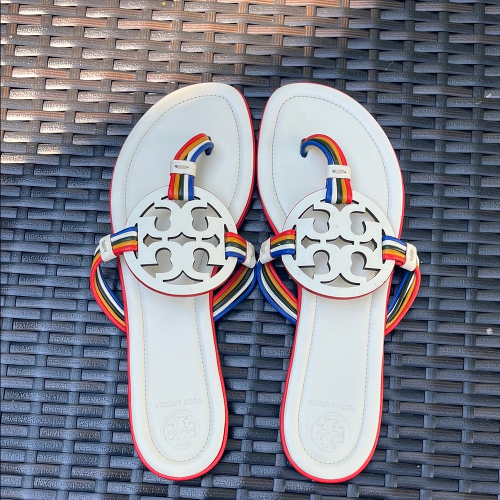 Tory Burch White Sandals with Multicolor Straps